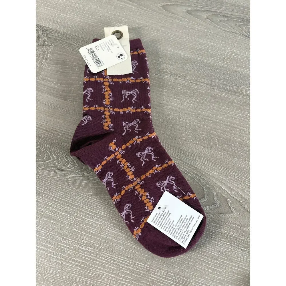 Free People bundle of 3 Tie a Bow Socks Purple Orange Raspberry Ice New‎ w/ Tags